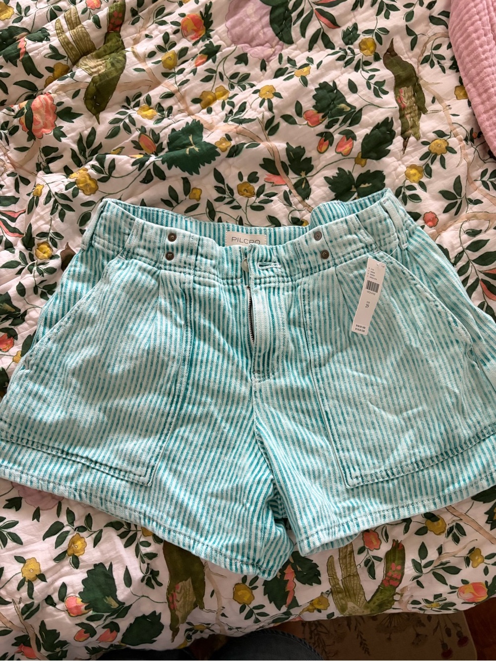 Pilcro Mint and White Striped Cotton Bermuda Shorts